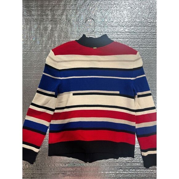 Gorgeous St. John Full Zip Ribbed Red, Cream & Blue Jacket, Size S - Picture 5 of 6